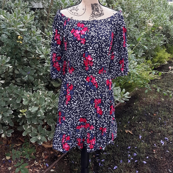 Gap Midi Navy Dot Dress with Flowers - Picture 3 of 4